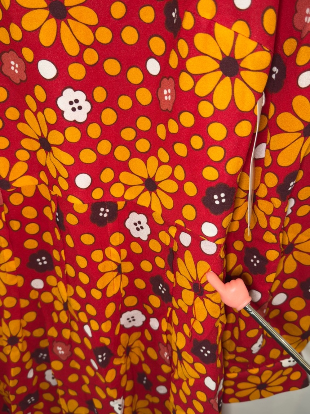 Saint Laurent Belted High Neck Flower Print Dress Red and Jaune - Picture 7 of 16